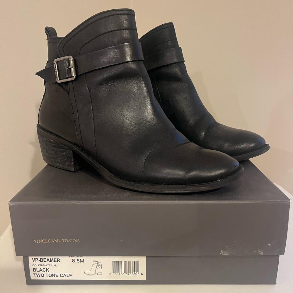Vince Camuto Black Leather Ankle Booties